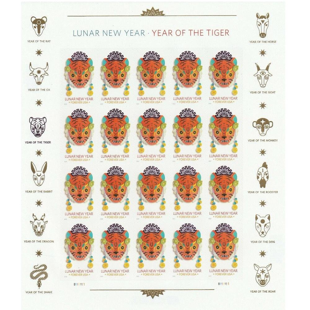 Lunar New Year Of The Tiger 2022 - 5 Sheets / 100 Pcs