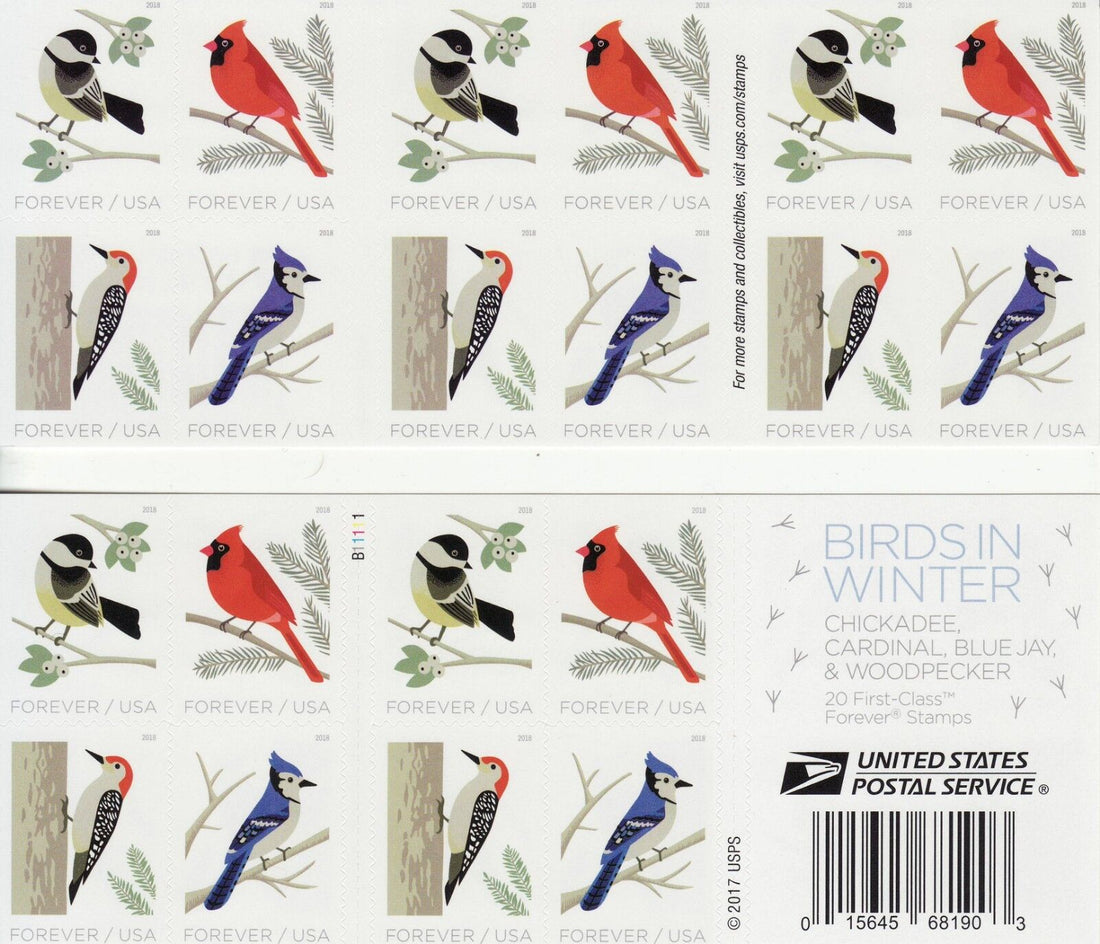 Birds in Winter 2018 - 5 Booklets / 100 Pcs - USTAMPS