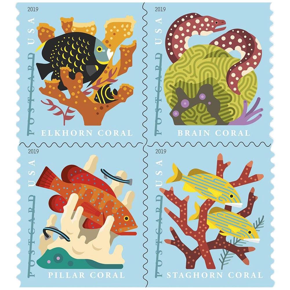 Coral Reefs Postcard 2019 - 5 Sheets / 100 Pcs - USTAMPS